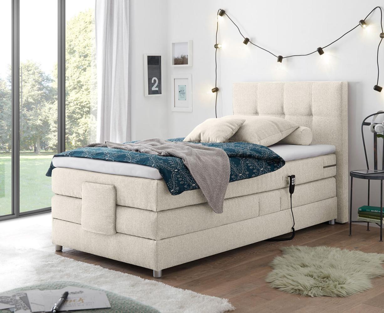 Manolo Boxspringbett Einzelbett mit Motor, Farbe und Größe wählbar Variante 1, 90 x 200 cm, Artemis 01 Ivory Creme Bild 1