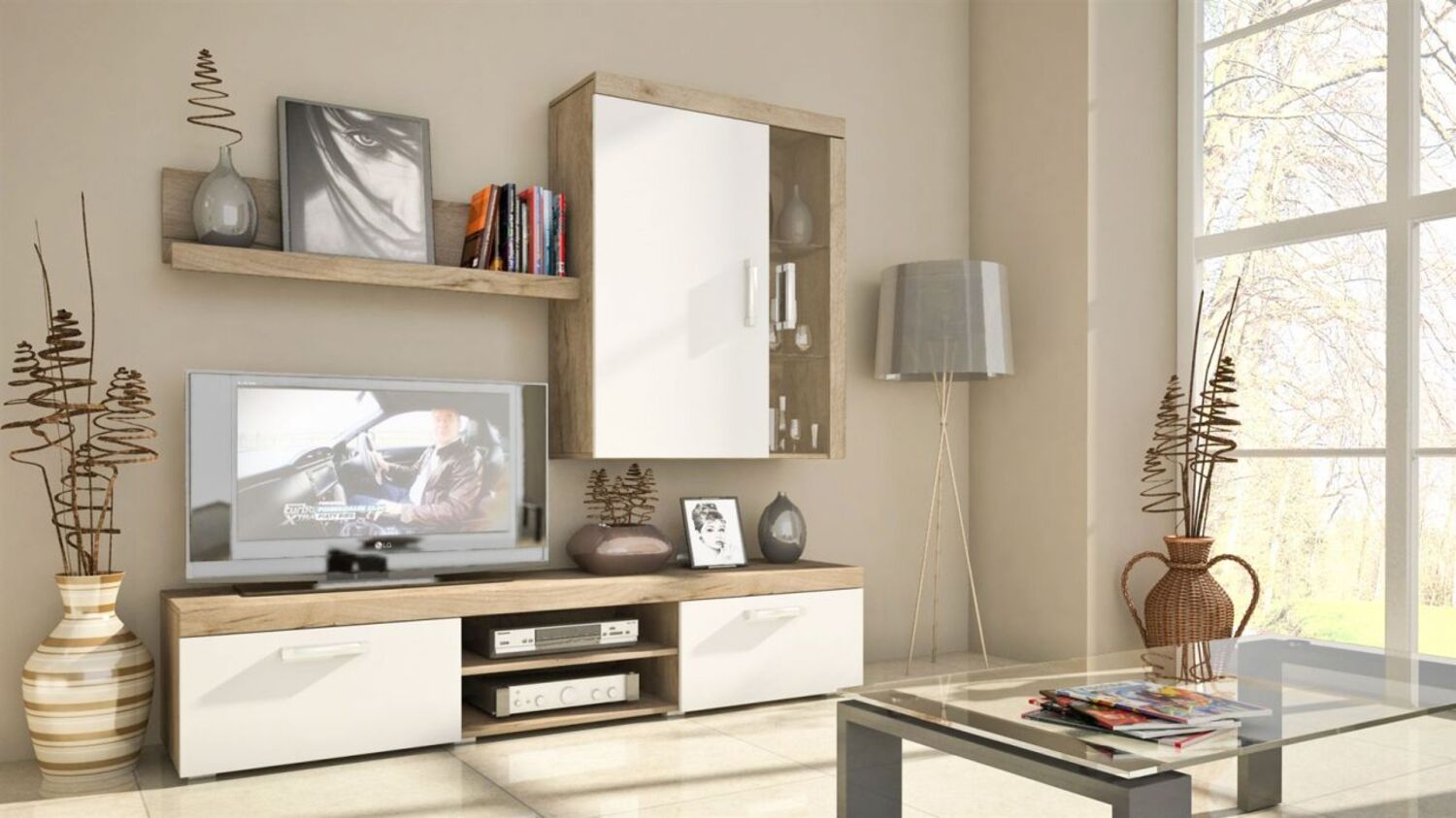 Wohnwand Schrankwand 3 tlg. TOM Sanremo/ Creme matt Bild 1