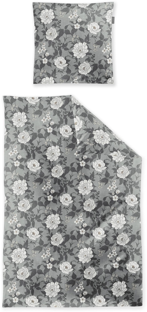 Irisette Feinbiber Bettwäsche Koala 155x220 Blumen Rosen grau silber 8531-11 Bild 1