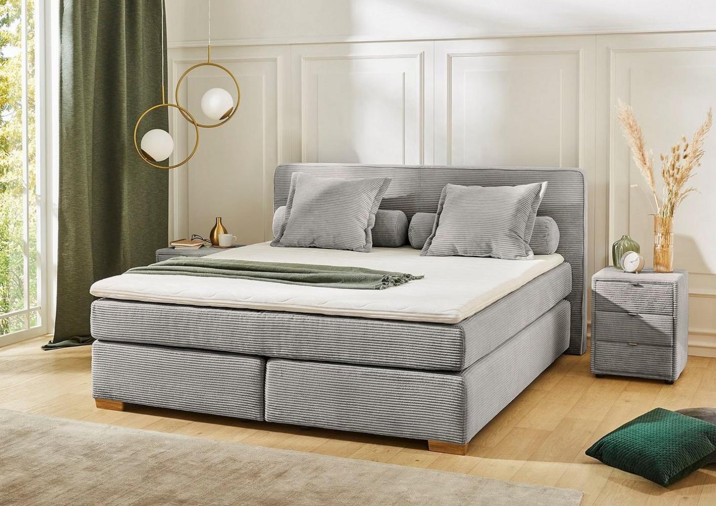 Boxspringbett ROMY Doppelbett als Polsterbett Grau Cord Optik 180 x 200 cm Bild 1