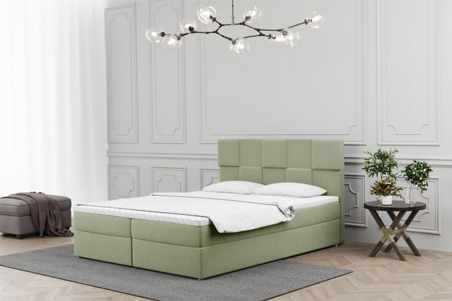 Boxspringbett Schlafzimmerbett JOLIE 160x200cm in Stoff Matt Velvet Pistazie Bild 1