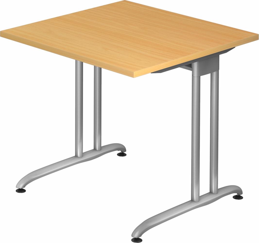 bümö Schreibtisch klein Serie 80x80 cm, Tischplatte aus Holz in Buche, Gestell aus Metall in Silber - PC Tisch, kleiner Computertisch für's Büro, Office Bürotisch, BS-08-6 Bild 1