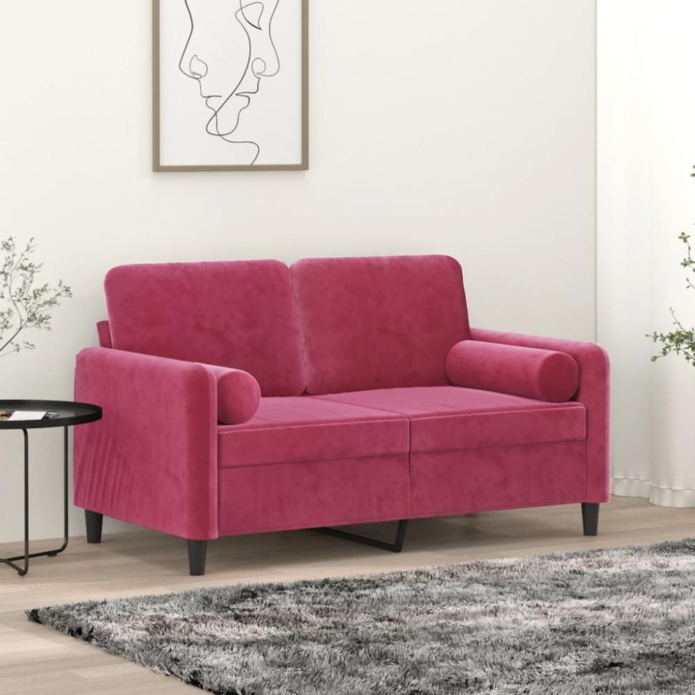 vidaXL 2-Sitzer-Sofa mit Zierkissen Weinrot 120 cm Samt 3200875 Bild 1