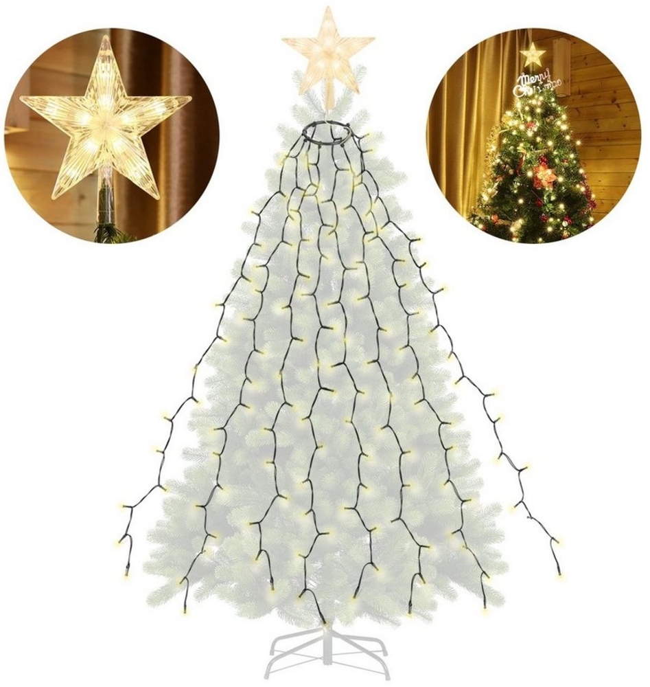 Salcar LED-Lichterkette 1,5m-3m Weihnachtsbaum Lichterkette LED mit Weihnachtsbaumspitze Stern, 8 Girlanden und 1 Sternspitze, 9 Beleuchtungsmodi und Memory-Funktion Bild 1