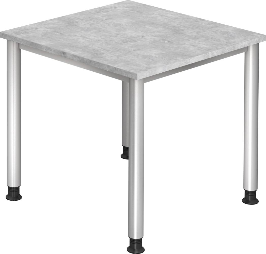 bümö® Schreibtisch H-Serie höhenverstellbar, Tischplatte 80 x 80 cm in Beton, Gestell in silber Bild 1