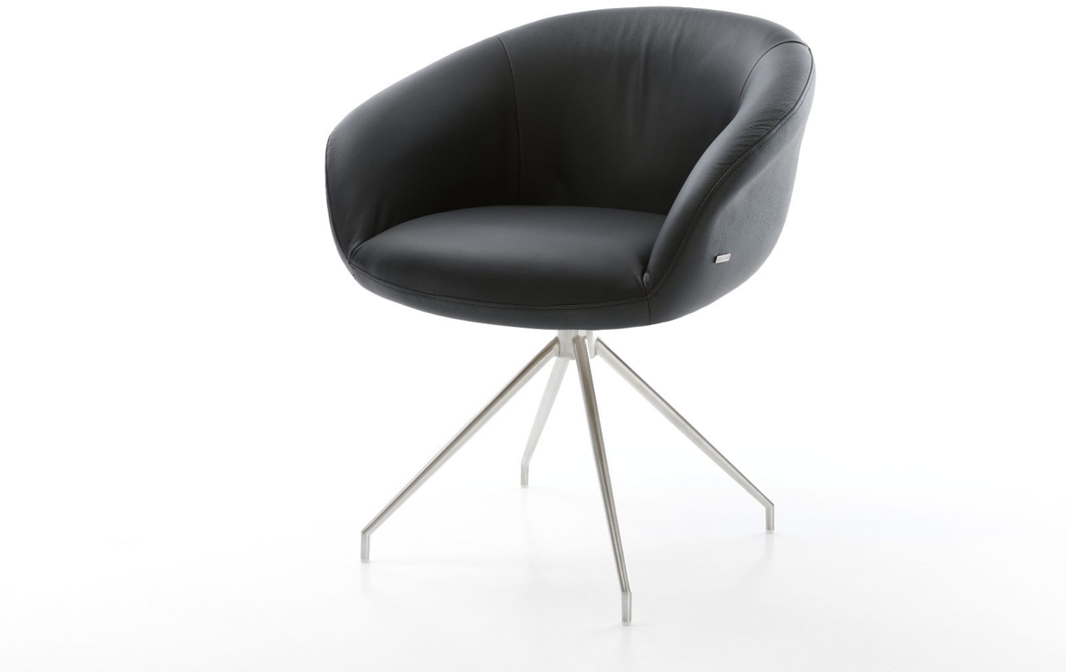 Drehstuhl Vinka-Flex mit Armlehnen Echt-Leder Schwarz Kreuzgestell konisch Edelstahl 180° drehbar Taschenfederkern Bild 1