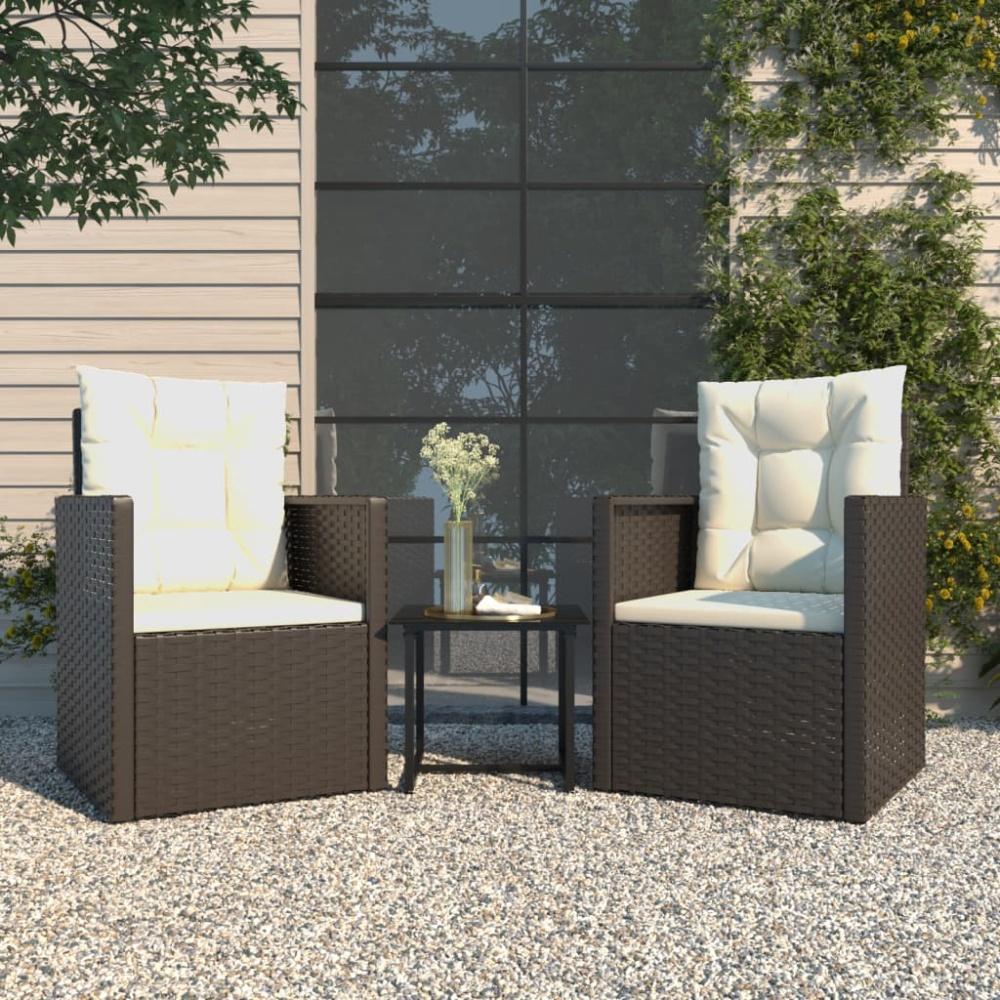 vidaXL 3-tlg. Garten-Lounge-Set mit Kissen Poly Rattan Schwarz Bild 1