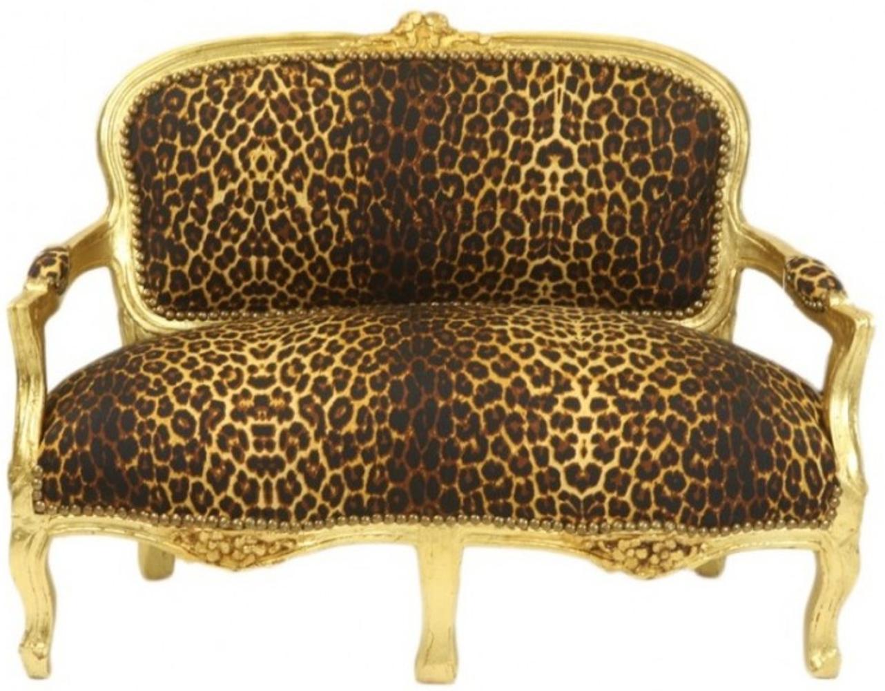 Casa Padrino Barock Kinder Sitzbank Leopard / Gold Antik Stil Kinder Sofa Bild 1