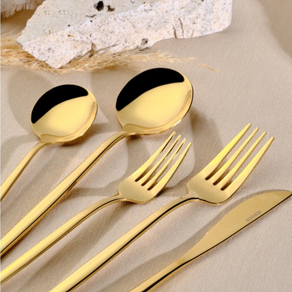 Karaca Besteck-Set Karaca Orion Gold 12-Personen 84-Teiliges Besteckset Besteck Set, 12 Personen, Besteck Set mit Messer Gabel Löffel Spülmaschinenfest Bild 1