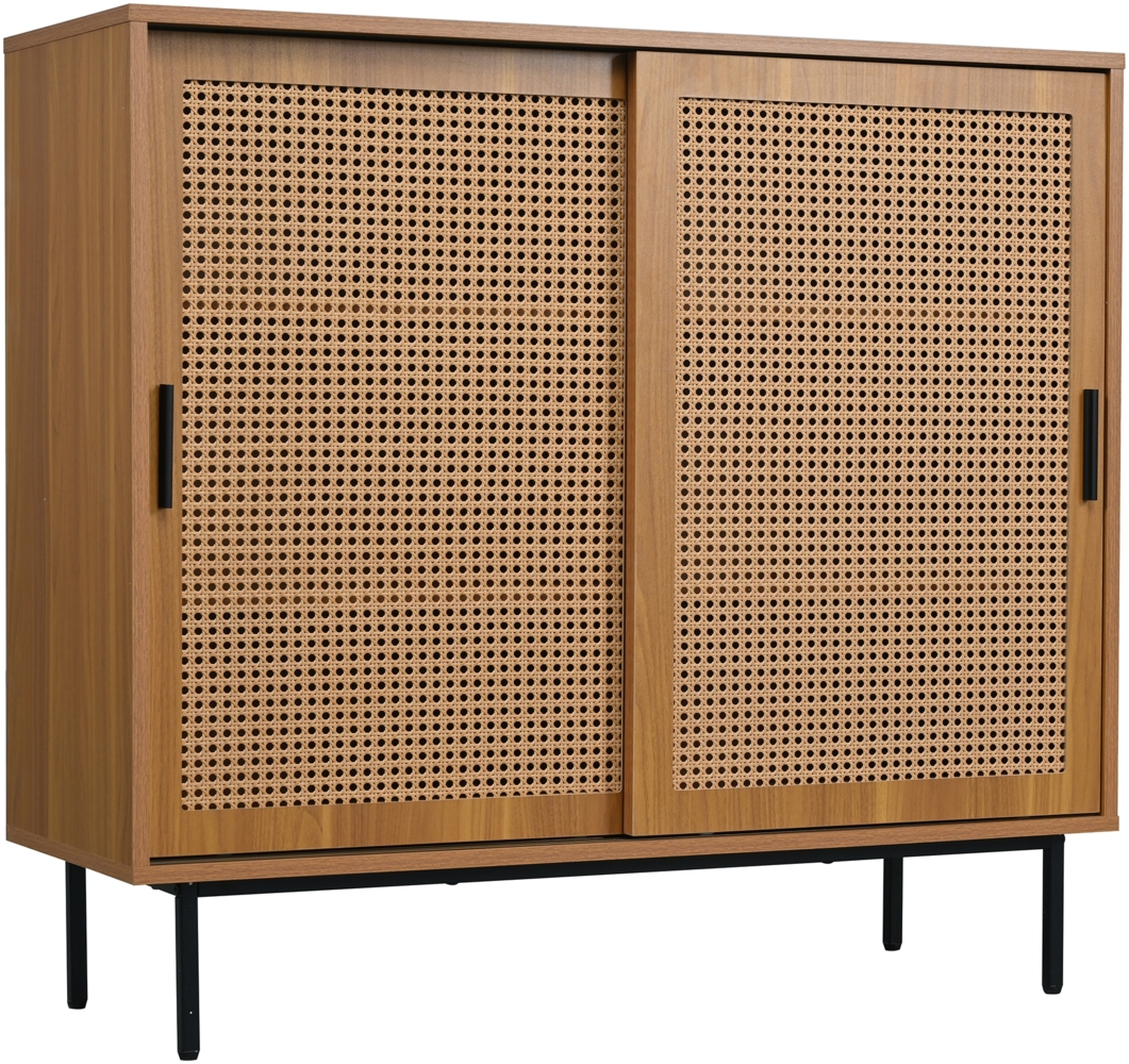 Merax Sideboard Küchenschrank, Kommode Aufbewahrungsschrank mit 2 Schiebetüren und Verstellbare Ablage, Landhausstil Beistellschrank B100/H90/T37 cm Bild 1