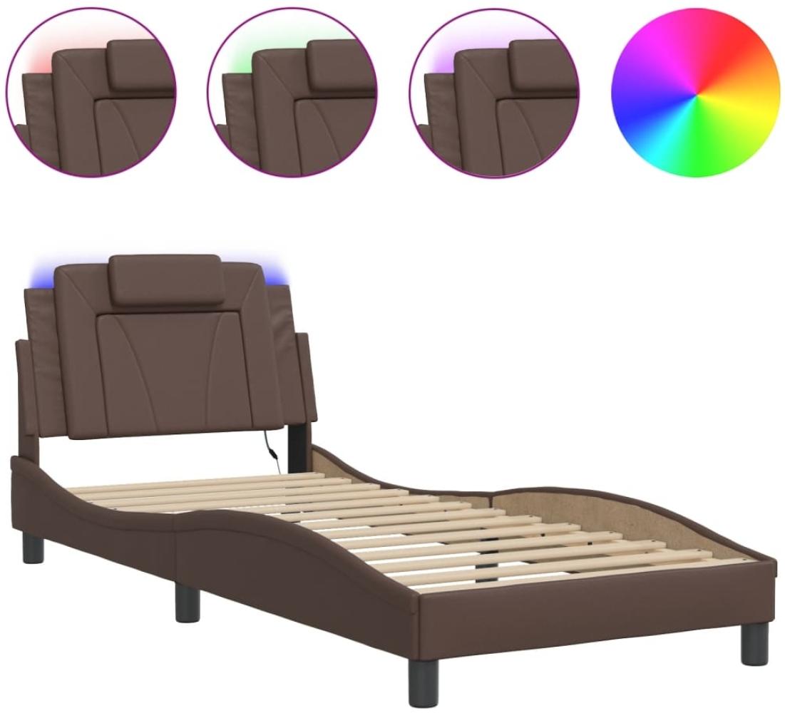 vidaXL Bettgestell "Viana" mit LED ohne Matratze Braun 90x200 cm Kunstleder 3213996 Bild 1