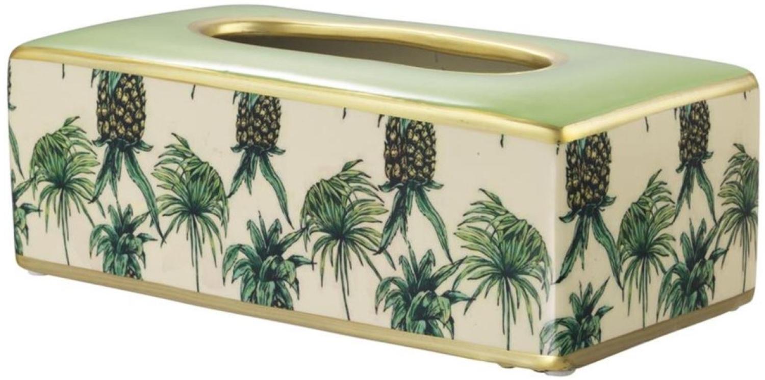 Casa Padrino Luxus Porzellan Kosmetiktücherbox Grün / Mehrfarbig 25 x 13 x H. 9 cm - Papiertücherbox mit Ananas Design Bild 1