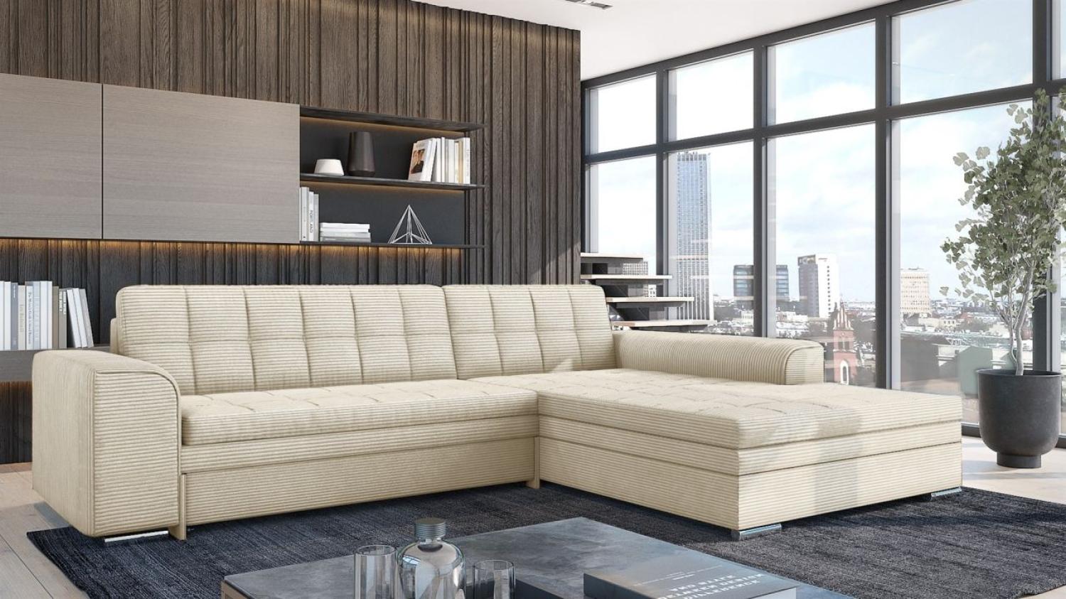 Ecksofa Sofa SARRA mit Schlaffunktion Stoff Lincoln Creme Ottomane Rechts Bild 1