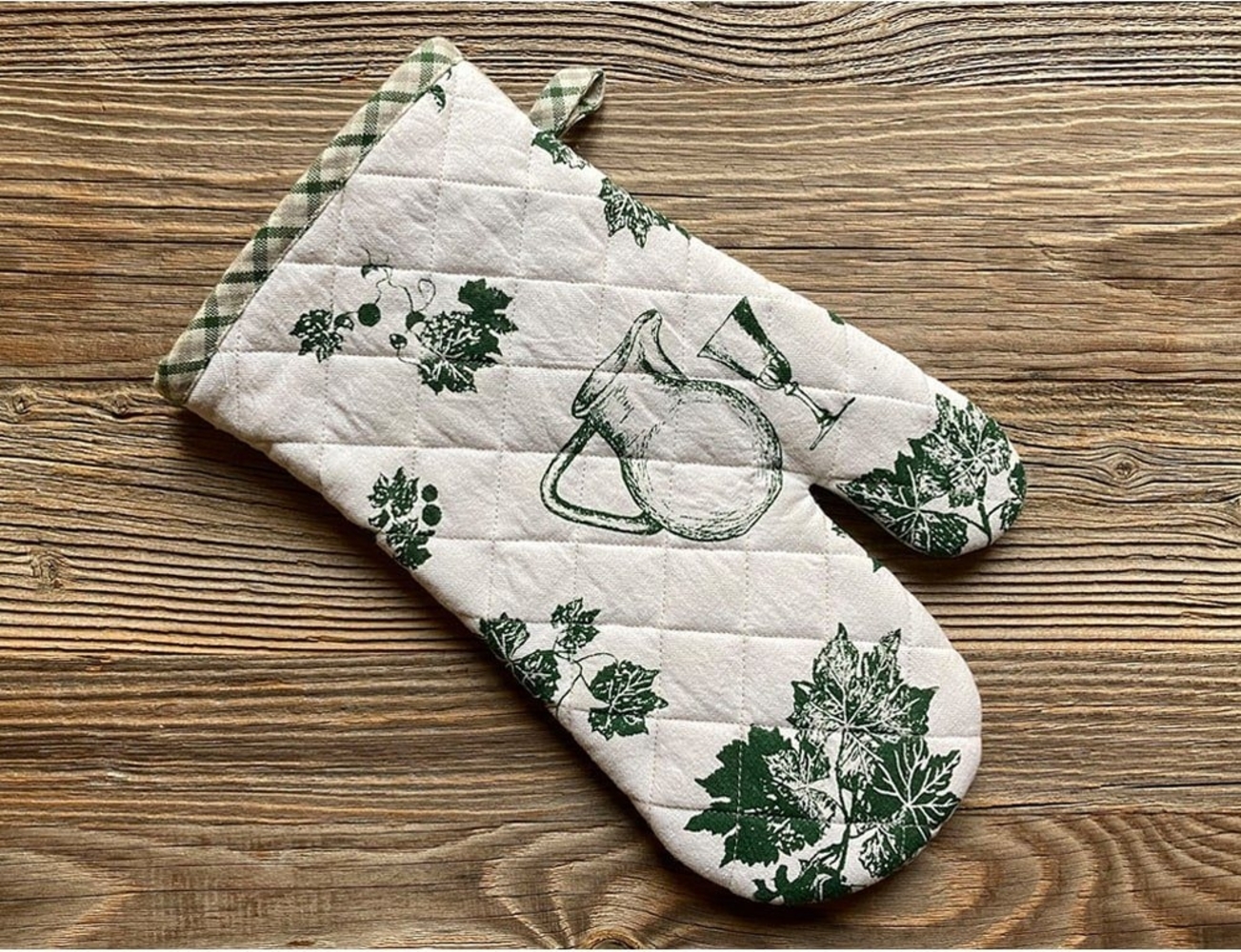 matches21 HOME & HOBBY Topflappen Ofenhandschuh ELENI Wein Trauben Karo grün 17x33 cm, (1-tlg) Bild 1
