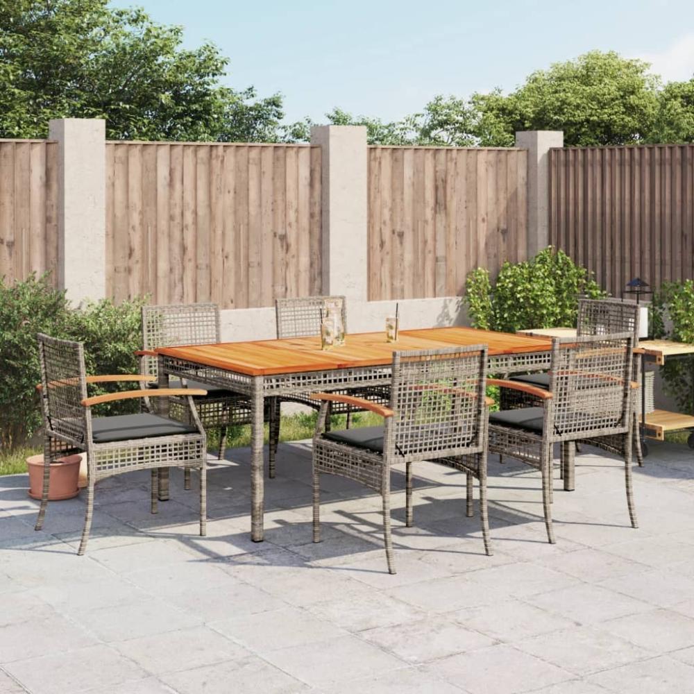 vidaXL 7-tlg. Garten-Essgruppe mit Kissen Grau Poly Rattan 3213573 Bild 1