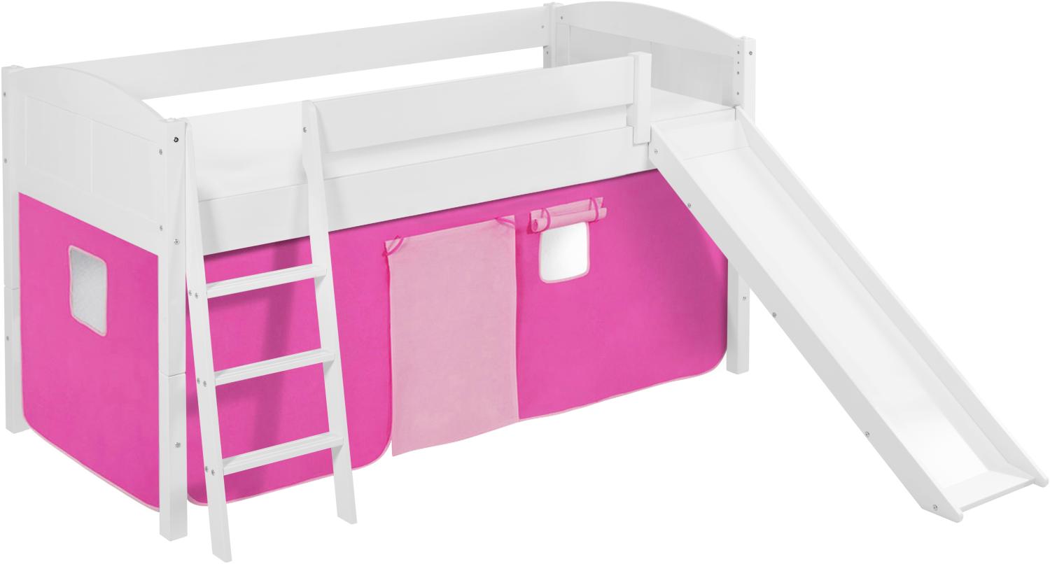 Lilokids 'Ida 4106' Spielbett 90 x 200 cm, Rosa, Kiefer massiv, mit Rutsche und Vorhang Bild 1