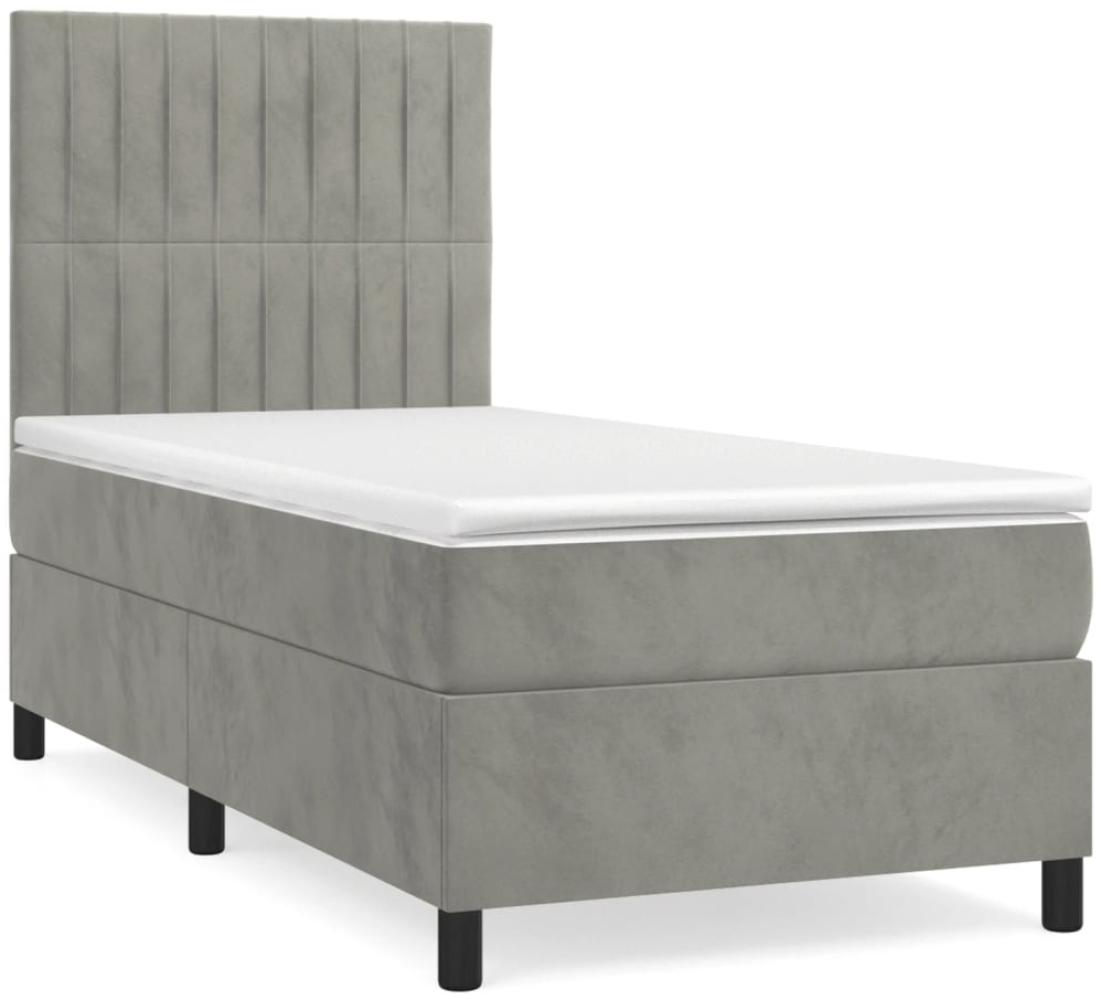 Boxspringbett mit Matratze, Linien vertikal, hoch, Hellgrau 100x200 cm Samt Bild 1