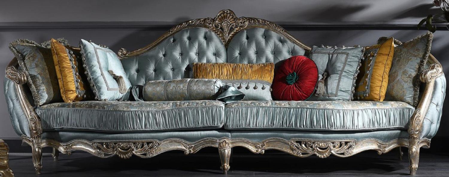 Casa Padrino Luxus Barock Sofa Türkis / Silber / Gold 310x99 x H. 113 cm Bild 1