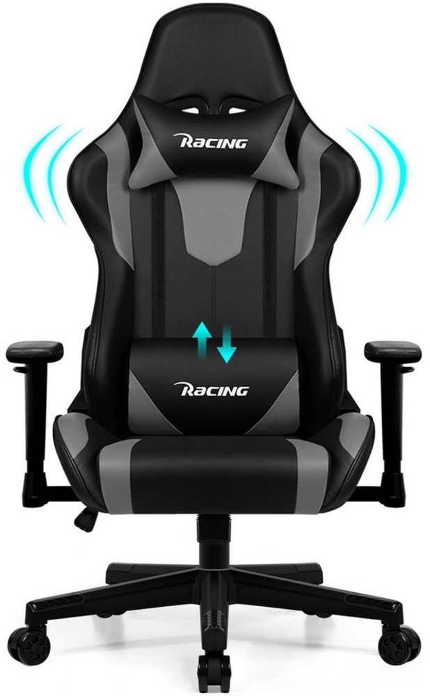 Lexzurn Gaming-Stuhl Gaming Stuhl, Bürostuhl Ergonomisch, Gaming Chair mit Wippfunktionund (mit verstellbare Lendenkissen, Kopfkissen und Armlehnen, Armlehne um 8cm höhenverstellbar), Gaming Stuhl 150 kg belastbarkeit Bild 1