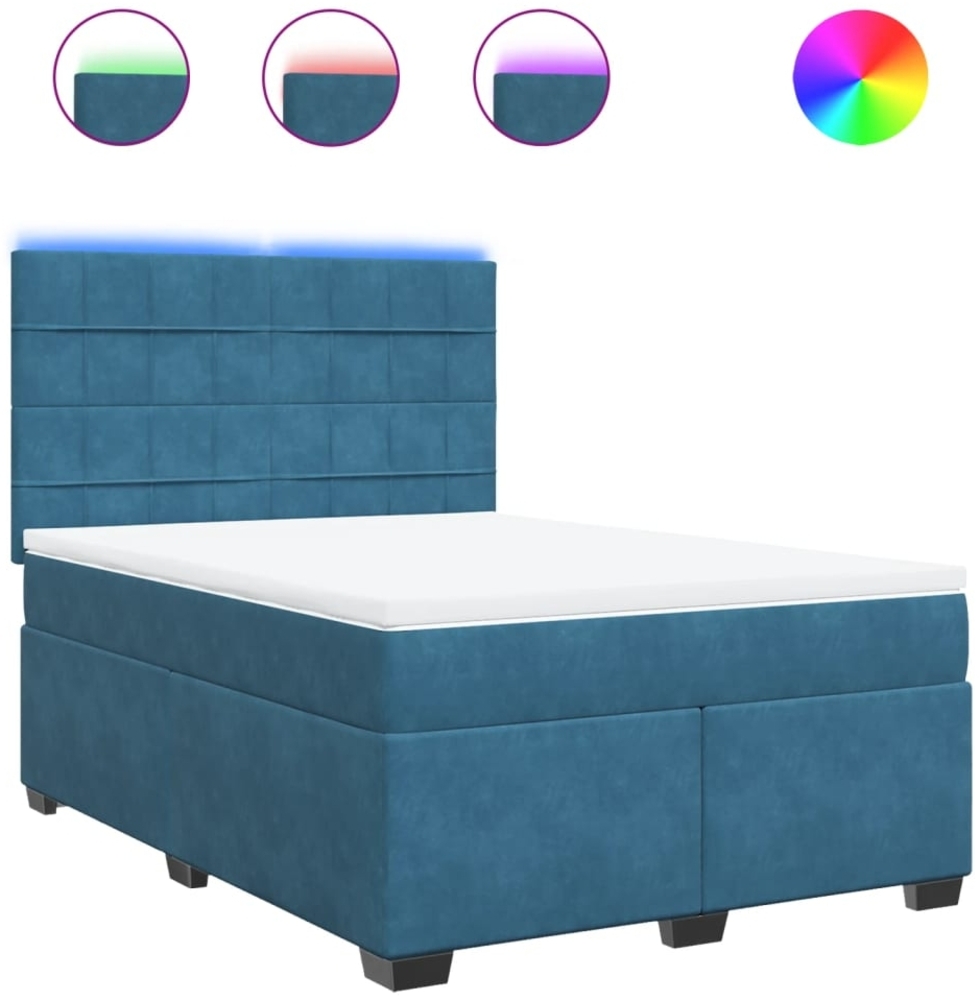 vidaXL Boxspringbett mit Matratze Blau 140x200 cm Samt 3293234 Bild 1