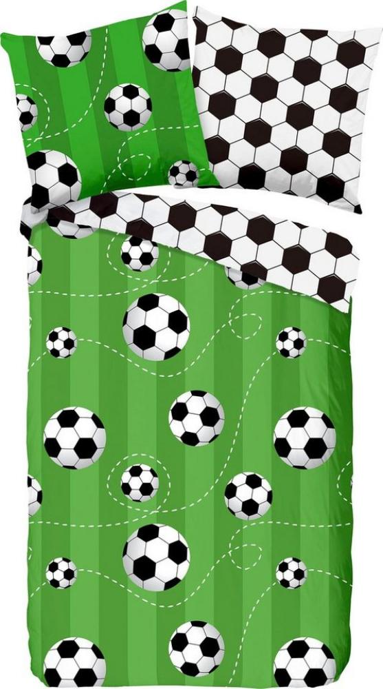 good morning Renforcé Bettwäsche 2 teilig Bettbezug 135 x 200 cm Kissenbezug 80 x 80 cm Soccer Green Bild 1