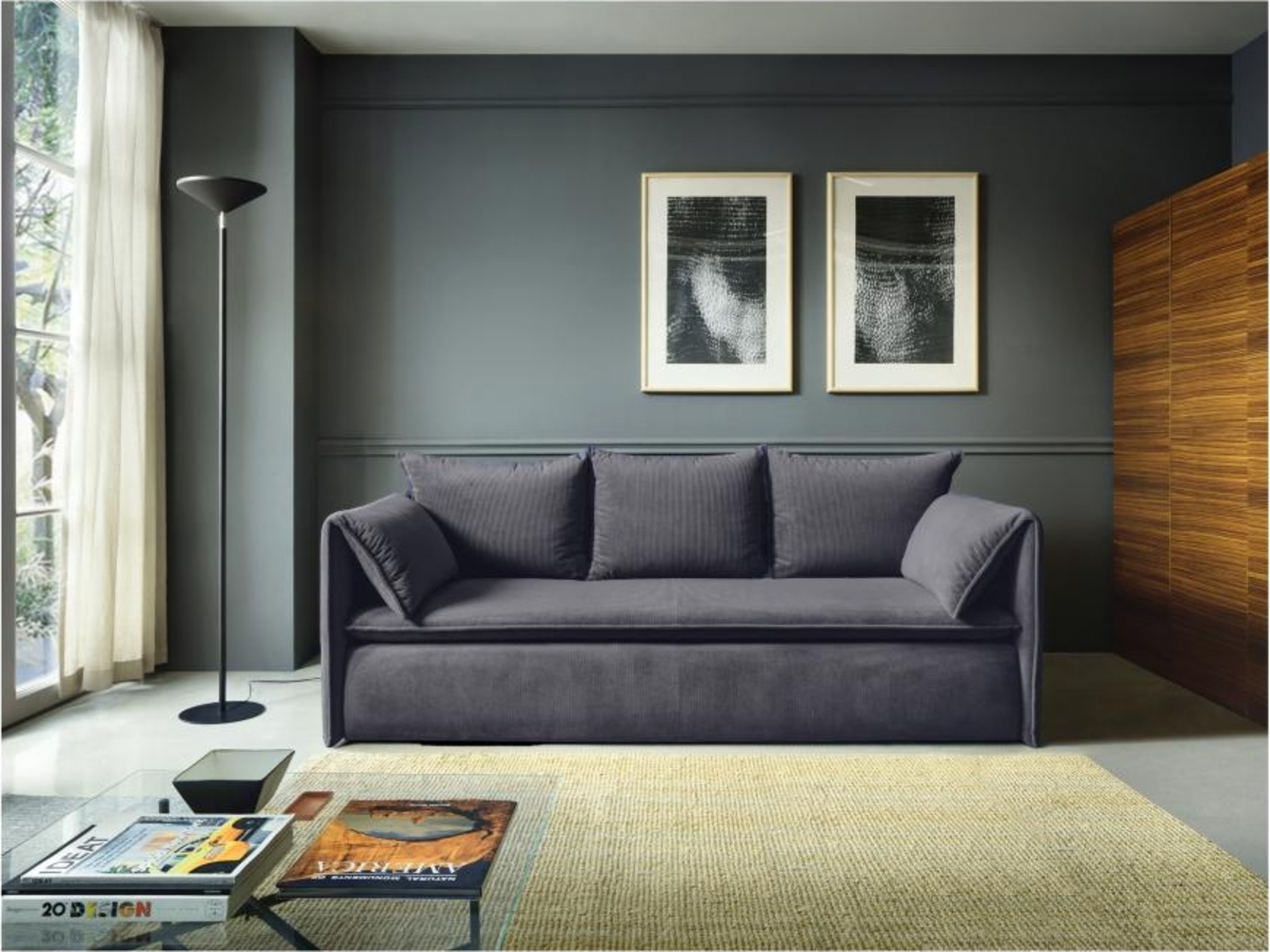 Vente-unique - Sofa 3-Sitzer - Mit Schlaffunktion - Cord - Graublau - TEODORA Bild 1