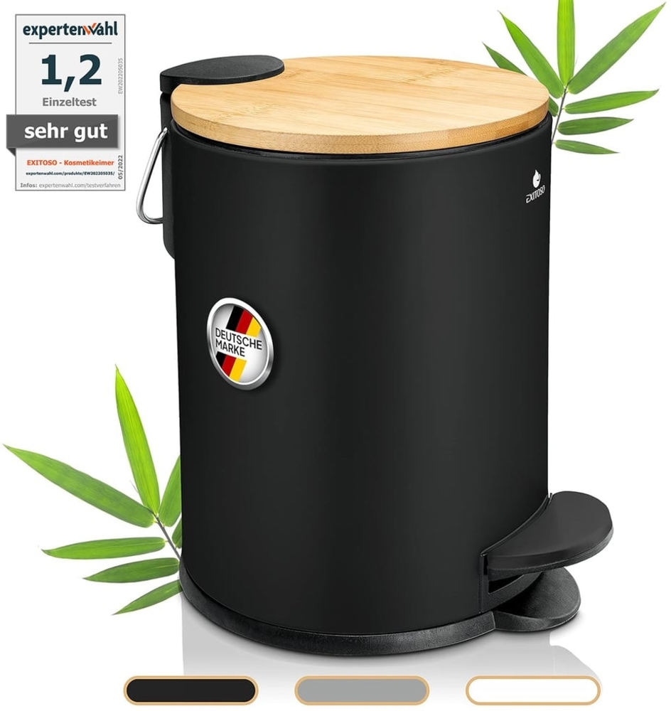 Exitoso Mülleimer 3 L leicht entleerbar Bambus, Kosmetikeimer WC-Eimer Tretmülleimer klein, mit Softclose-Funktion Bild 1