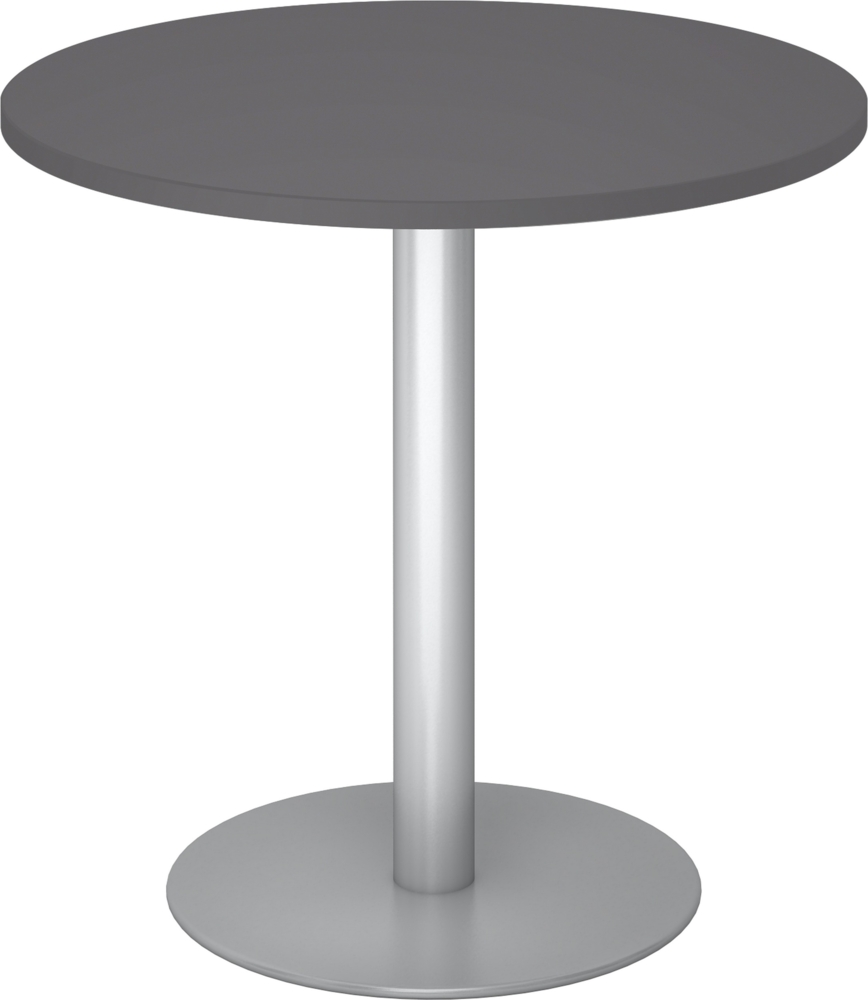 bümö Besprechungstisch, Esstisch klein, Tisch rund 80 cm - kleiner Esstisch graphit, Rundtisch Esstisch 2 Personen mit Holz-Platte, Säule aus Metall in silber, Konferenztisch, Bistrotisch, STF08-G-S Bild 1