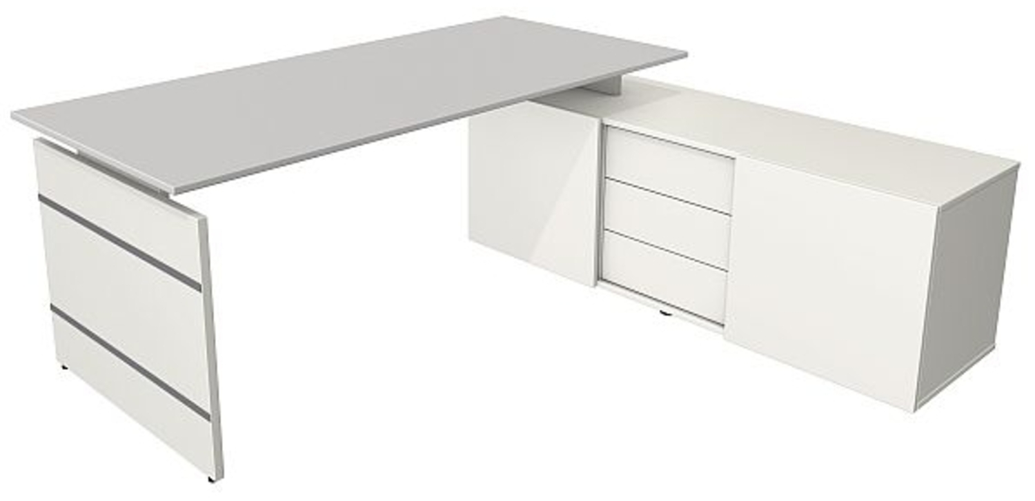 Kerkmann Komplettarbeitsplatz Schreibtisch mit Sideboard 4460 Form 4, 180x 80x 74 cm Lichtgrau Bild 1