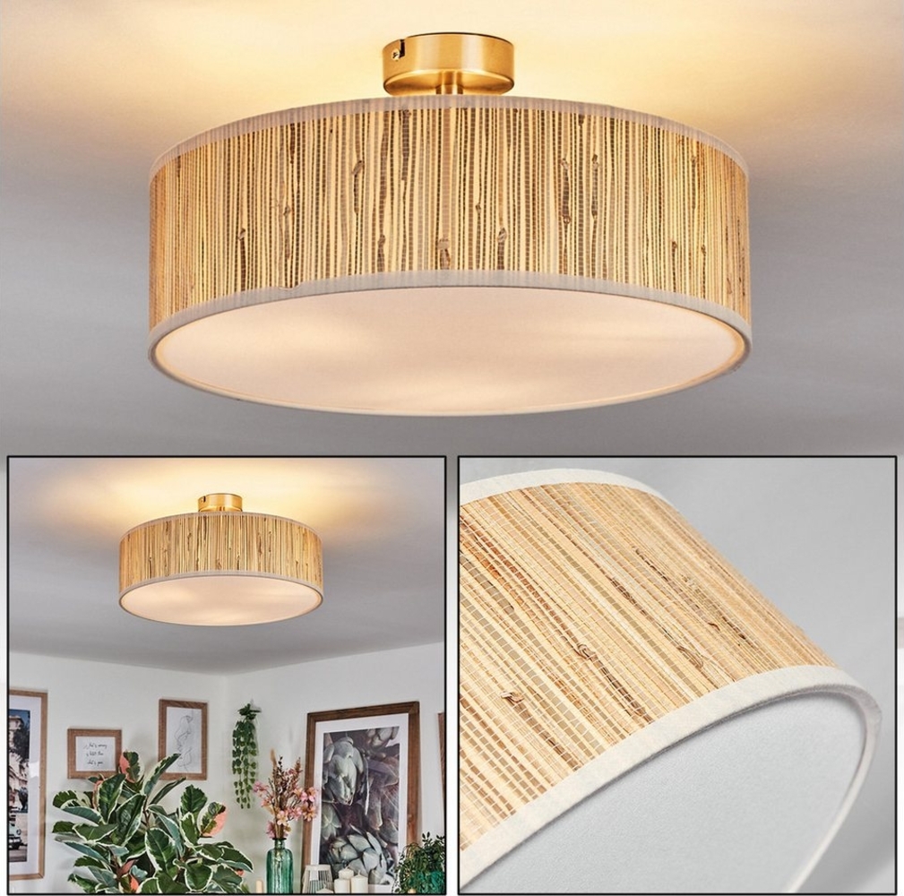 hofstein Deckenleuchte Deckenlampe aus Metall/Seegras/Stoff/Kunststoff in Naturfarben/Weiß, Deckenleuchte im modernen Boho-Design, Ø 40 cm, E27 Bild 1