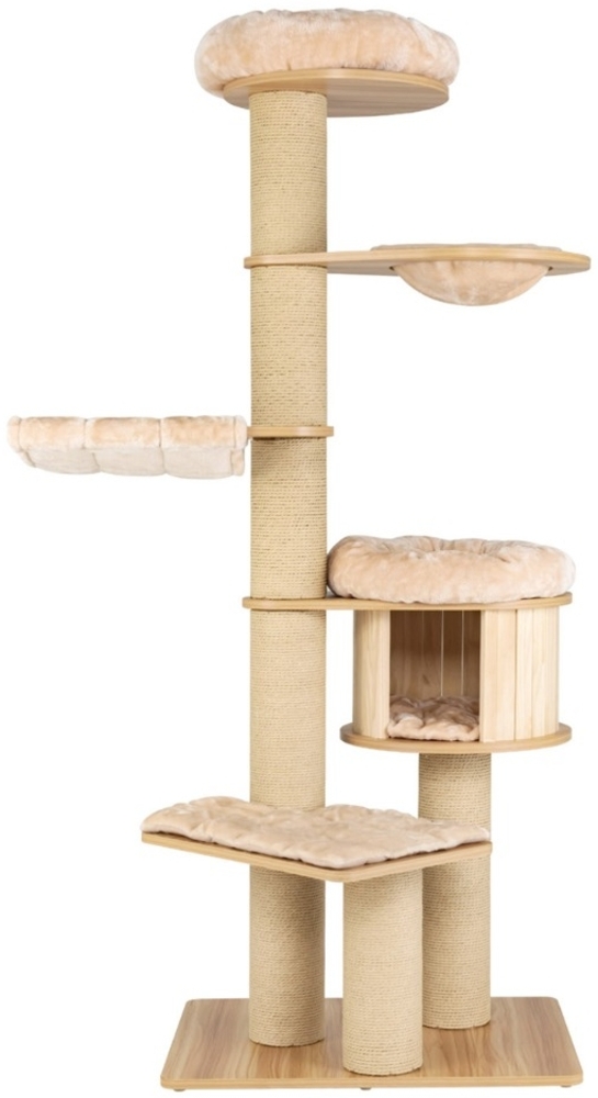 191 cm 6-stöckiger Kratzbaum aus Holz mit Hängematte & Katzenhöhle & Korbbett & Sisalpfosten Bild 1