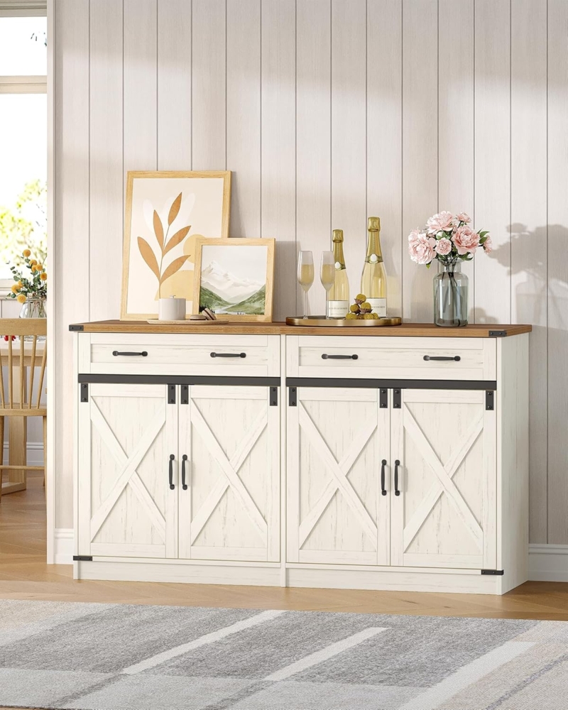 Küchenschrank, Sideboard mit 1 Schublade, Aufbewahrungsschrankmit 2 Türen, Verstellbare Einlegeböden, Landhausstil, Küche, Wohnzimmer, 40 x 140 x 80 cm, Vintagebraun-Weiß Bild 1