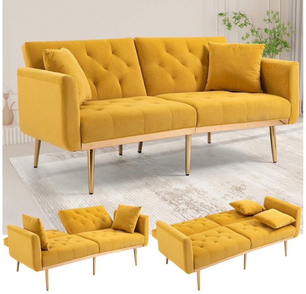 AUKWIK 2-Sitzer Klappsofa mit Bettfunktion + 2 passenden Kissen, 162(L)x80(B)x78(H) cm, platzsparend, verstellbare Rückenlehne (Schlaffunktion), Sitzfläche aus Samt/Fleece, Multifunktional & Luxus Bild 1