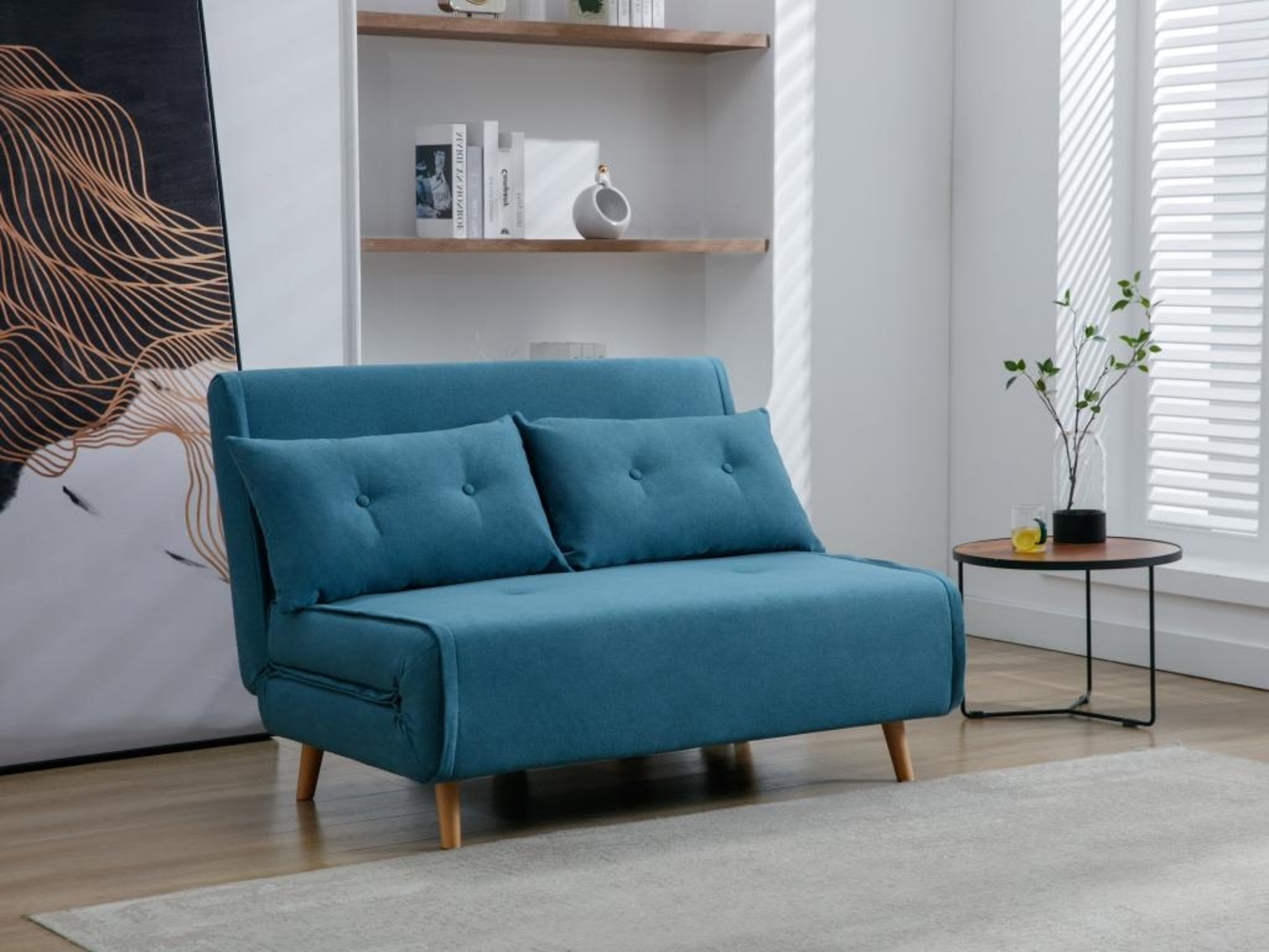 Vente-unique - Sofa 2-Sitzer mit Schlaffunktion - Stoff - Blau - URIBIA Bild 1