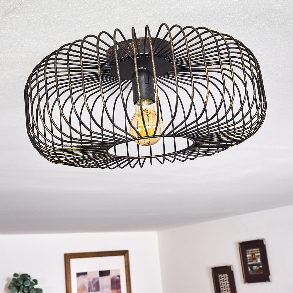 hofstein Deckenleuchte »Pieris« runde Deckenlampe aus Metall in Schwarz/Gold, ohne Leuchtmittel, E27, Retro-Leuchte mit Lichteffekt durch Gitter-Optik Bild 1