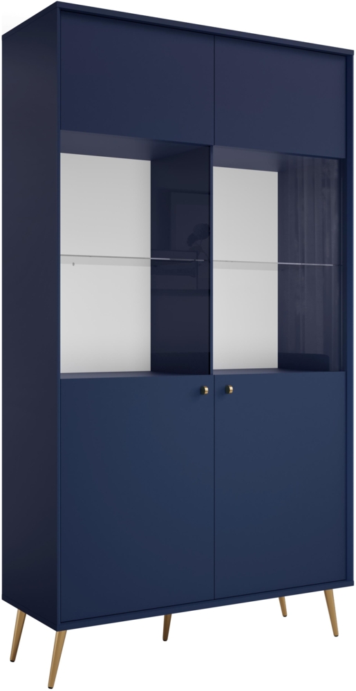 AX LIVING Vitrinen Schrank Rorene 105 cm Blau Gold Modern Bild 1