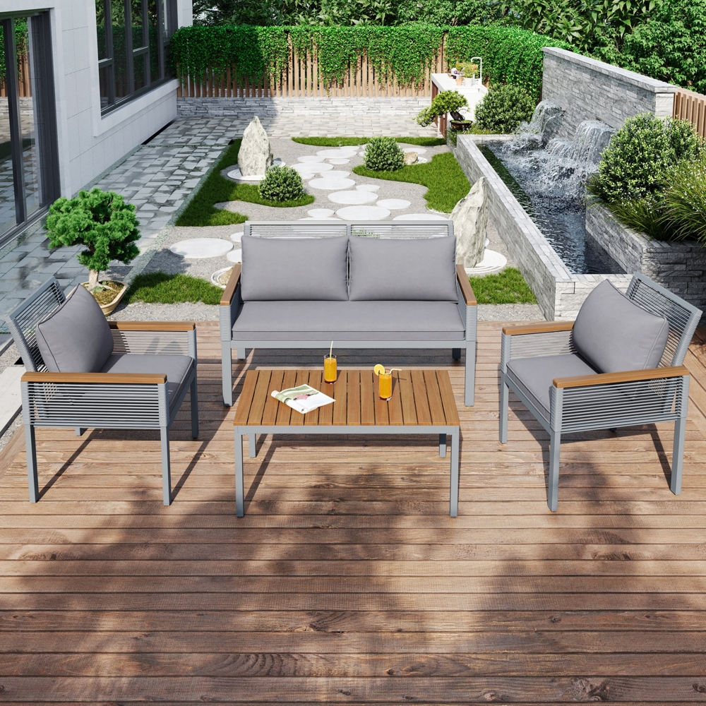 Gartenlounge-Set Loungemöbel-Set – Polyrattan & Akazienholz,4 -tlg Bild 1