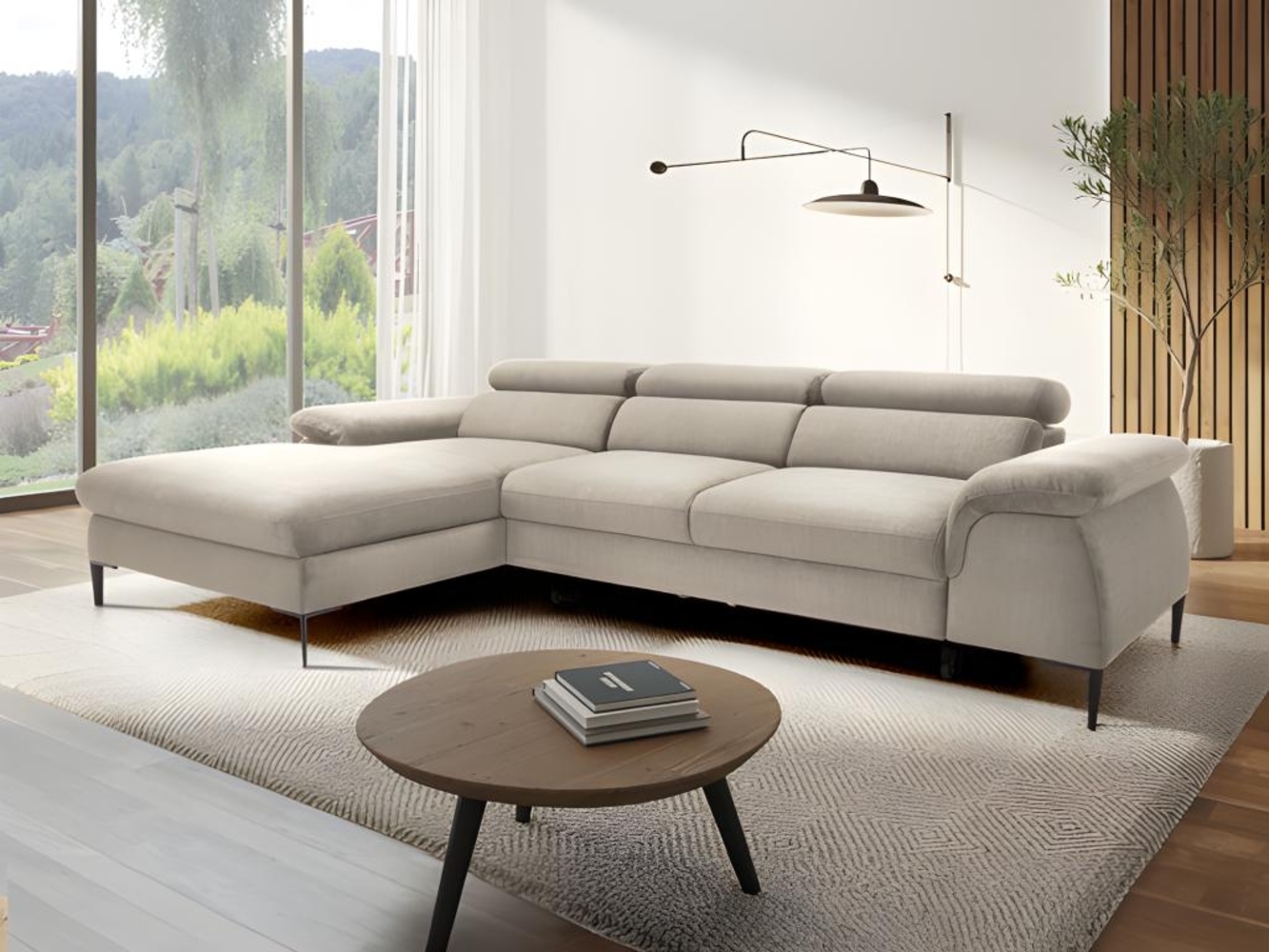 Vente-unique - Ecksofa mit Schlaffunktion - Ecke links - Samt - Beige - SEPINA von Pascal Morabito Bild 1