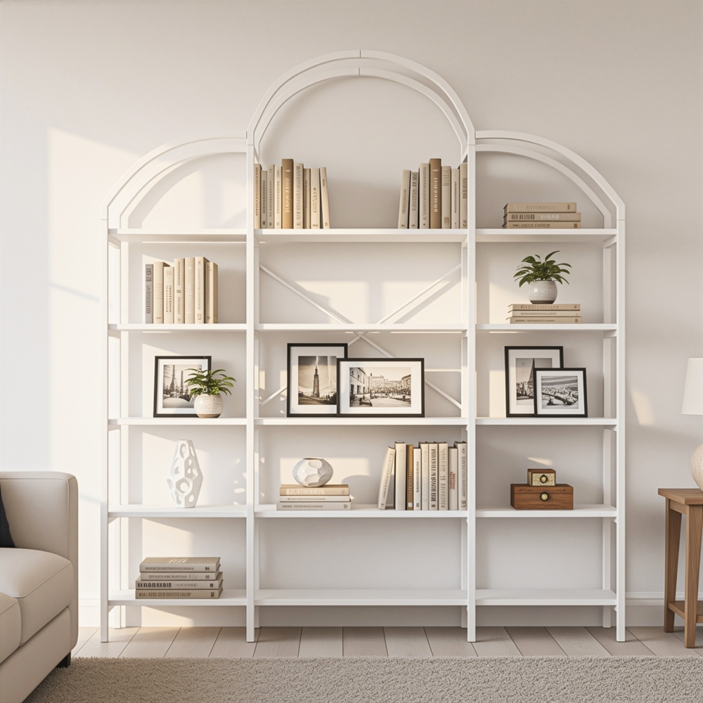 Schlichtes Regal 170 x 26 x 190 cm, 5 Ebenen, Wolkenform-Design, aus MDF & Metall in Weiß Bild 1