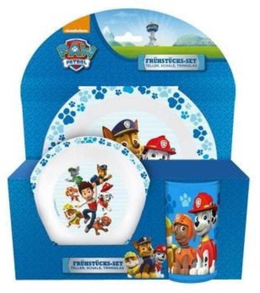 POS 25287088 - Frühstücksset mit Paw Patrol Motiv, 3 teiliges Geschirrset für Kinder bestehend aus Teller, Schale und Becher, stabiles Melamin, bpa- und phthalatfrei, spülmaschinengeeignet Bild 1