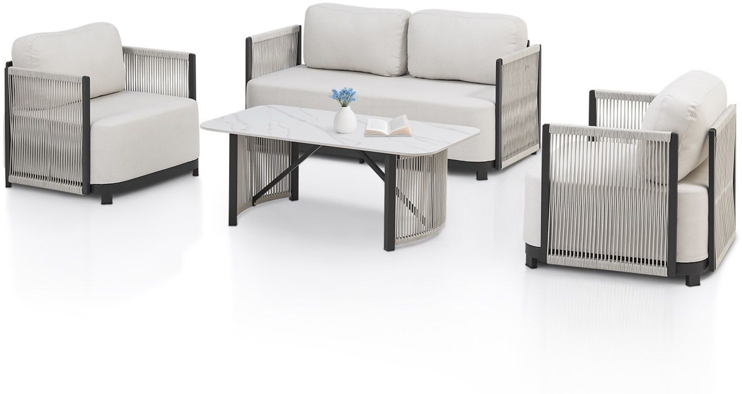 Juskys Premium Outdoor Lounge Curacao - Modernes Gartenmöbel Set, wasserabweisendes Olefin, wetterfest - Möbel für Garten & Terrasse, Gartenlounge Bild 1