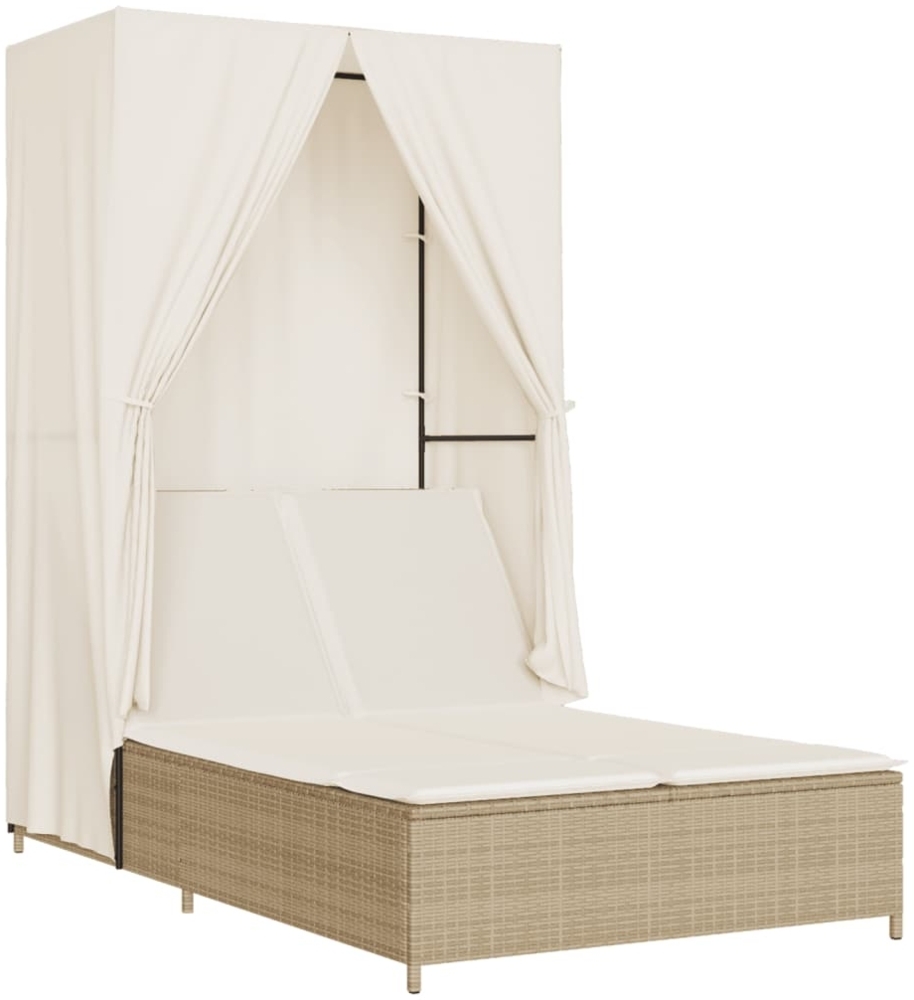 vidaXL Doppel-Sonnenliege mit Dach und Vorhängen Beige Poly Rattan 368103 Bild 1
