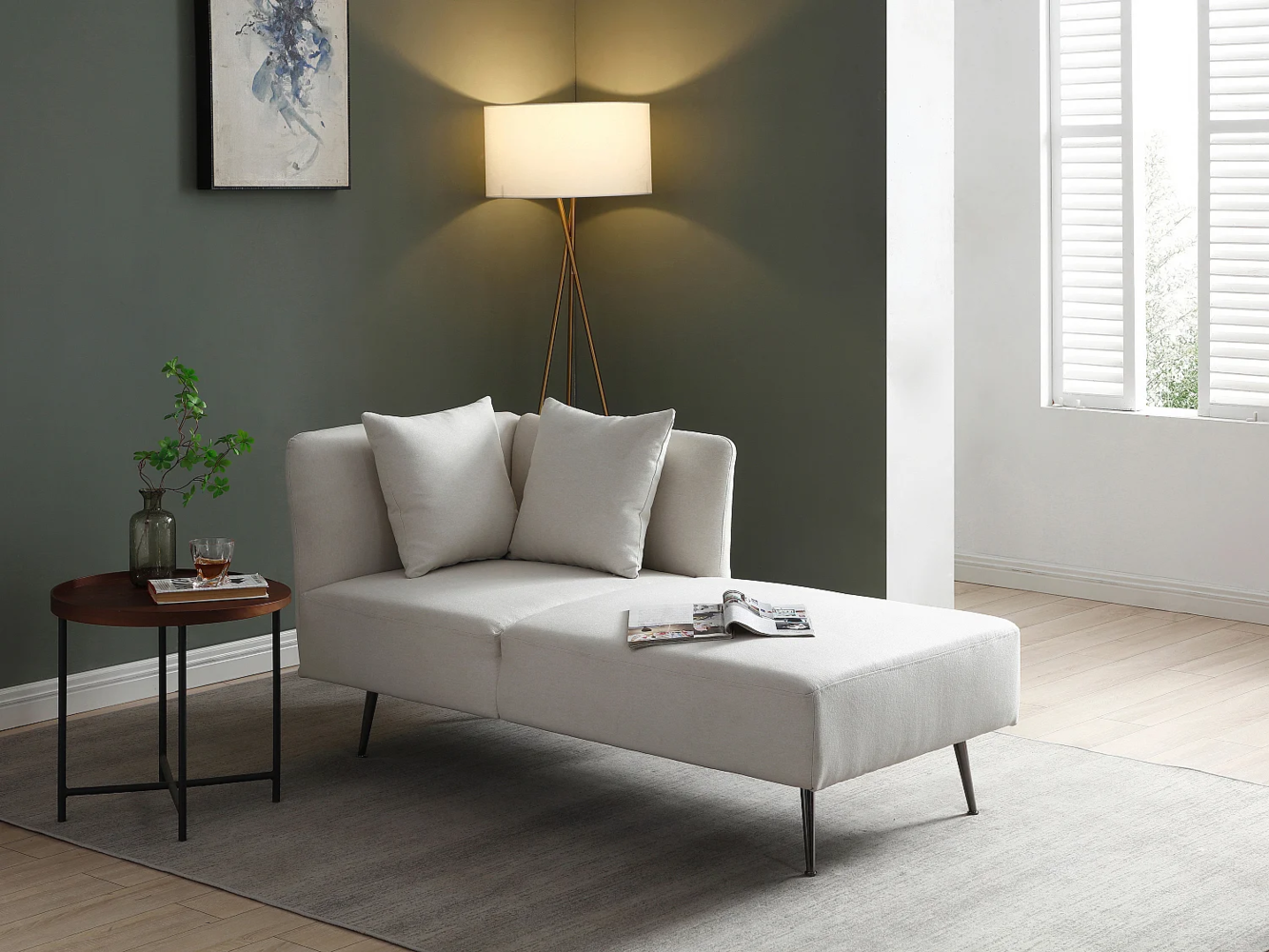 Vente-unique - Recamiere rechtsseitig - Stoff - Cremefarben - NAPASA Bild 1