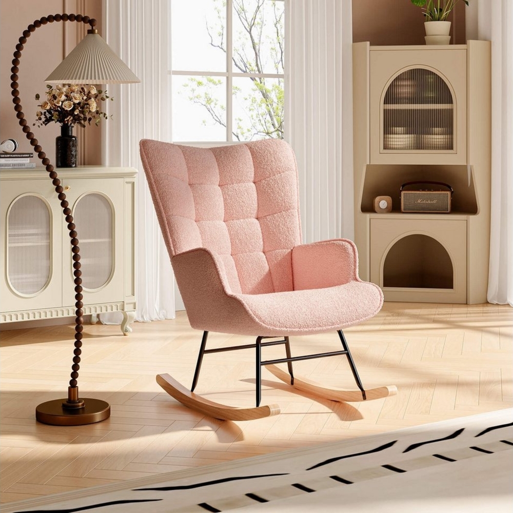 Furnishings Home Schaukelstuhl Polsterstuhl Sessel Stillsessel (Schaukelstuhl mit hoher Rückenlehne), Kopfstütze und Sitzkissen Teddyplüsch Bild 1