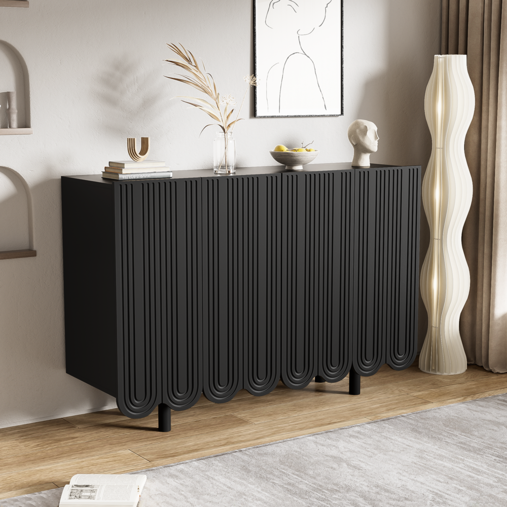 Merax Sideboard, tropfenförmiges Sideboard mit geformten Türen und Pufferscharnier, schwarz Bild 1