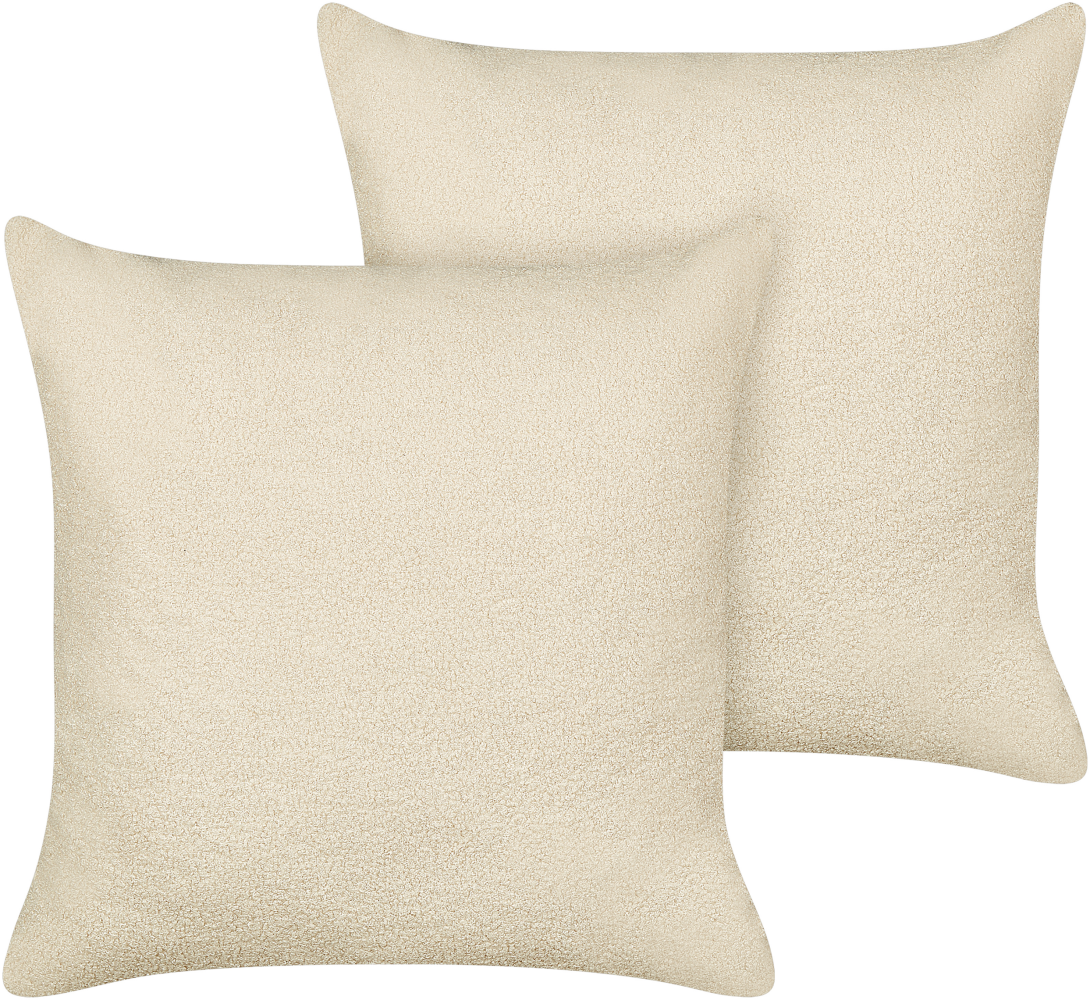 Kissen 2er Set LEUZEA Bouclé 60 x 60 cm Kein Muster Beige Bild 1