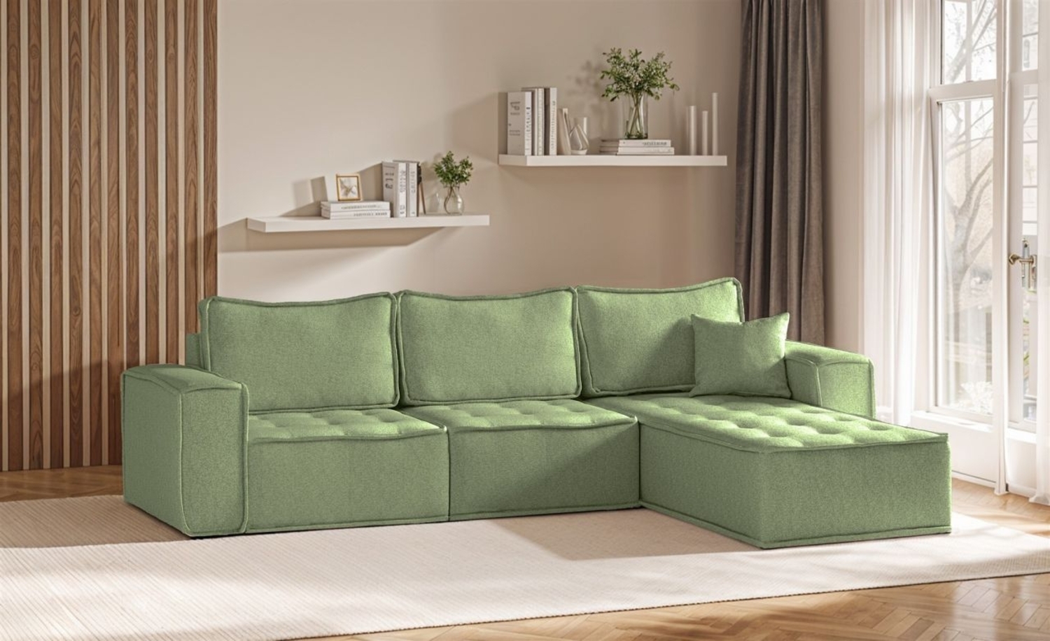 Ecksofa Modulsofa 3-teilig SANDE Stoff Alpine Hellgrün Ottomane Rechts Bild 1