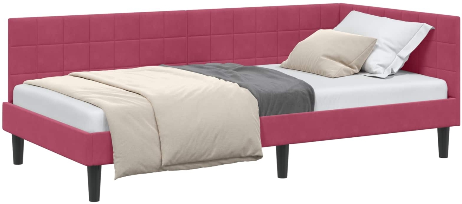 vidaXL Eckbettgestell mit Kopfteil Weinrot 90 cm x 200 cm Samt 42016432 Bild 1