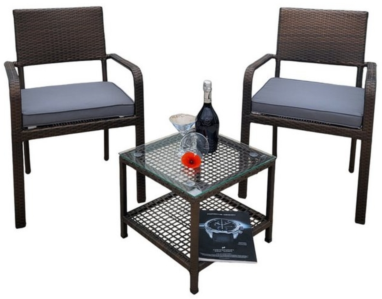 Ragnarök Möbel-Design Garten-Essgruppe Balkon Set, (Set, Alu, Polyrattan), platzsparende Stapelstühle Bild 1