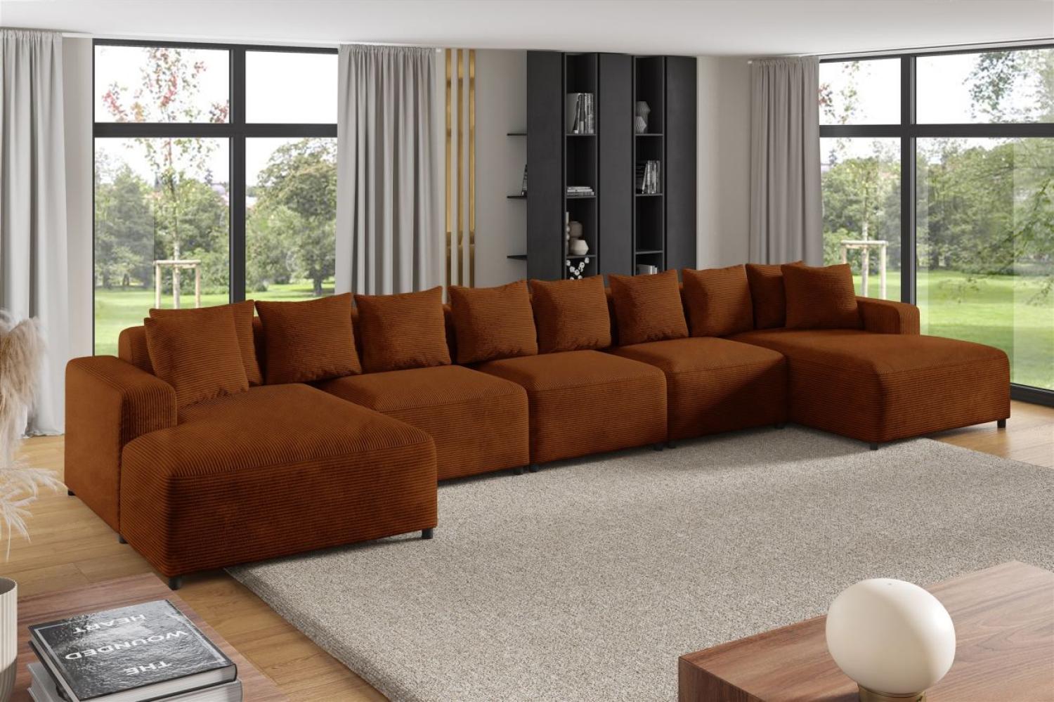 Wohnlandschaft Sofa U-Form Designersofa MEGAN XL in Stoff Poso Rostbraun Bild 1